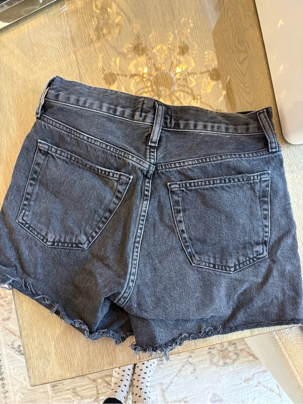 Agolde Black Washed High-Rise Button-Front Jean Shorts - Picture 2 of 3